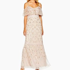 Adrianna Papell Flounce Bead Mesh Dress, Pink"